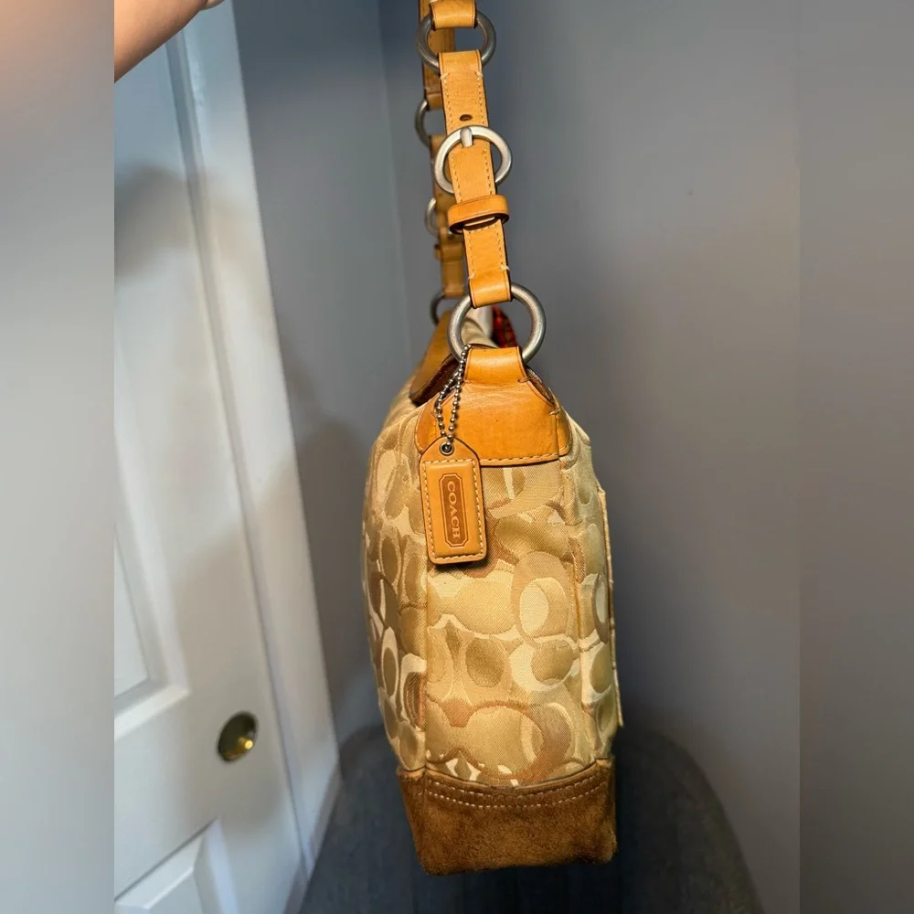 Coach Chelsea Hobo 10143 Signature Bag —Suede Trim, Satin Scarf,Original Hangtag - Picture 4 of 11